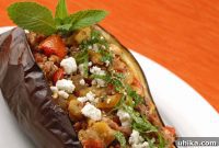 Rich Lamb and Chèvre Stuffed Eggplant