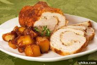 Savory Gruyere Stuffed Chicken with Sweet Caramelized Apples and Onions