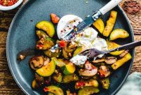Tender Sautéed Zucchini & Mushrooms with Luscious Burrata
