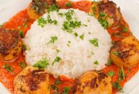 Perfectly Seared Scallops, Smoky Red Pepper Puree