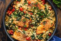 Skillet Salmon with Spinach Orzo