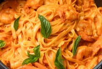 Velvety Roasted Red Pepper Shrimp Pasta