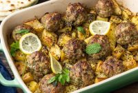 Mediterranean Sheet Pan Meatballs with Roasted Potatoes
