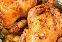 Golden Bourbon Glazed Cornish Hens
