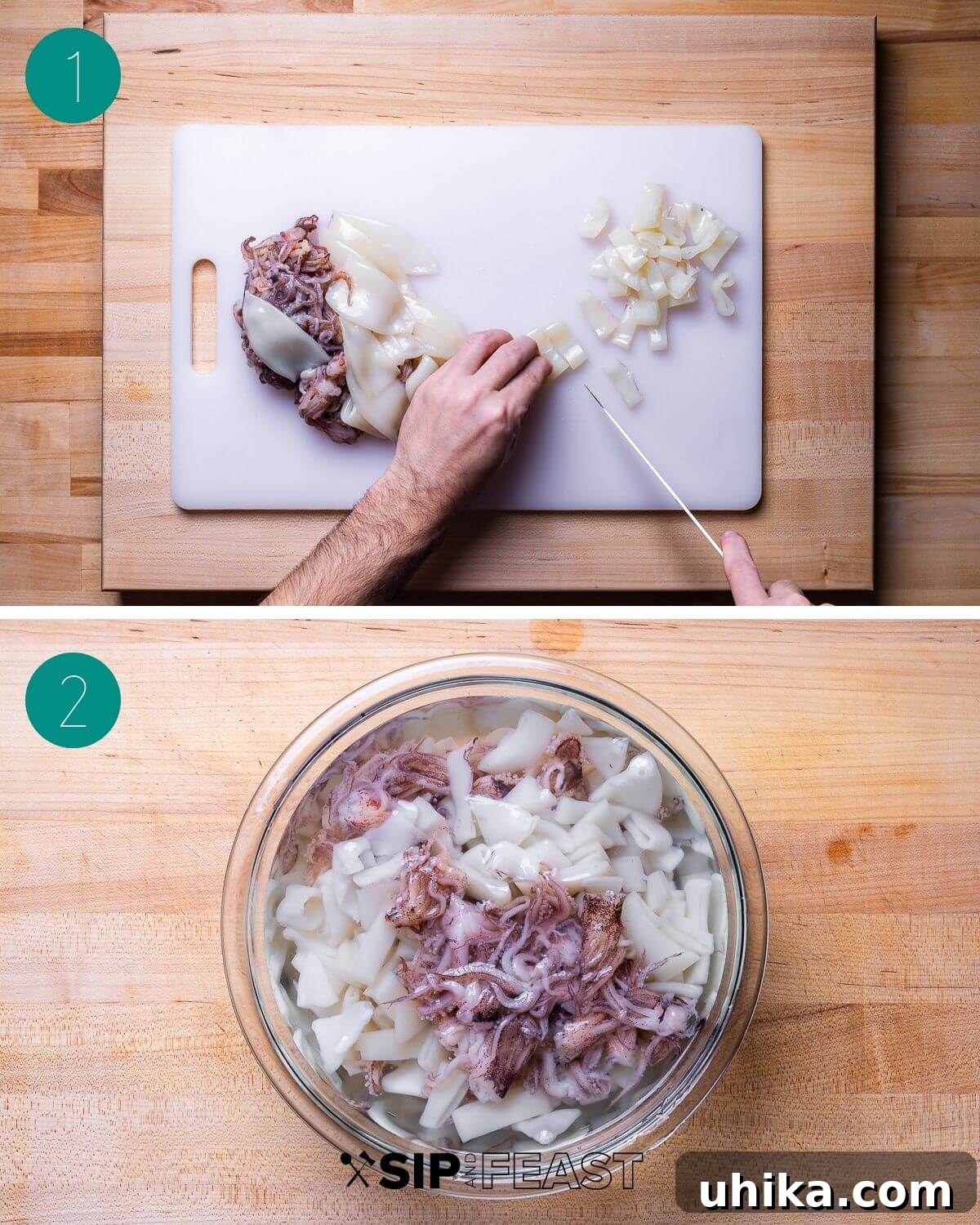 Zesty Italian Calamari Salad 4 Italian calamari salad recipe process shot collage group number one.