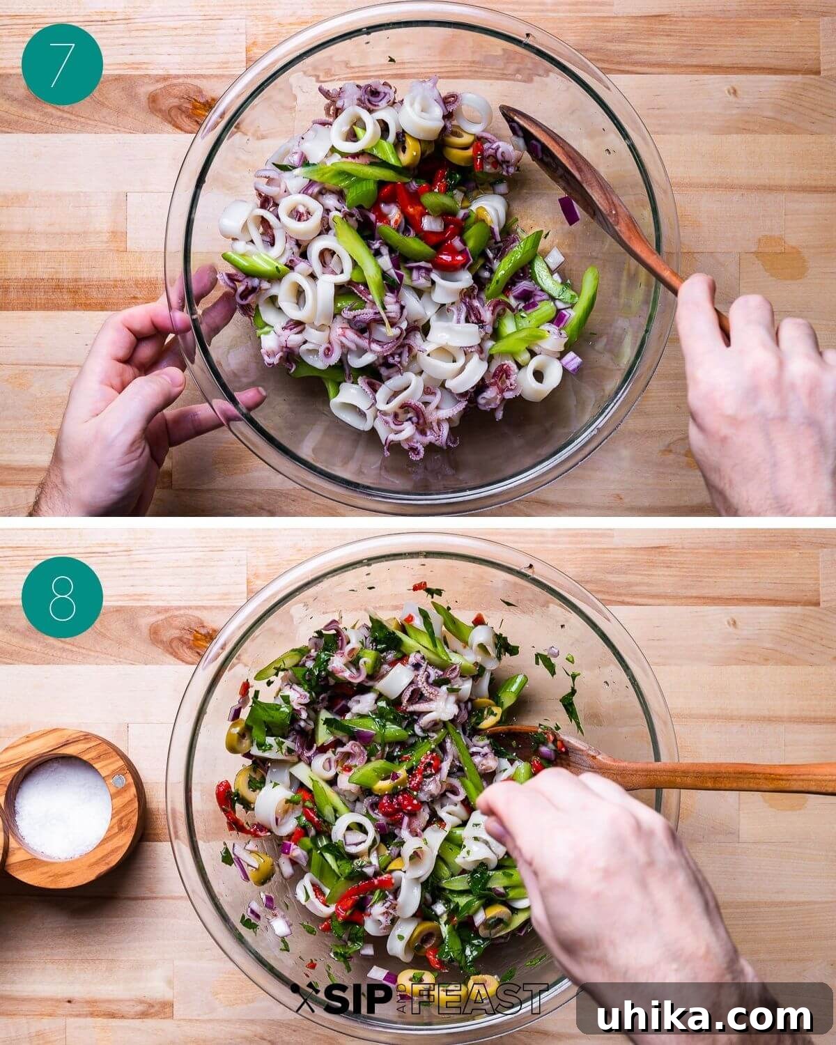 Zesty Italian Calamari Salad 7 Recipe process shot collage group number four.