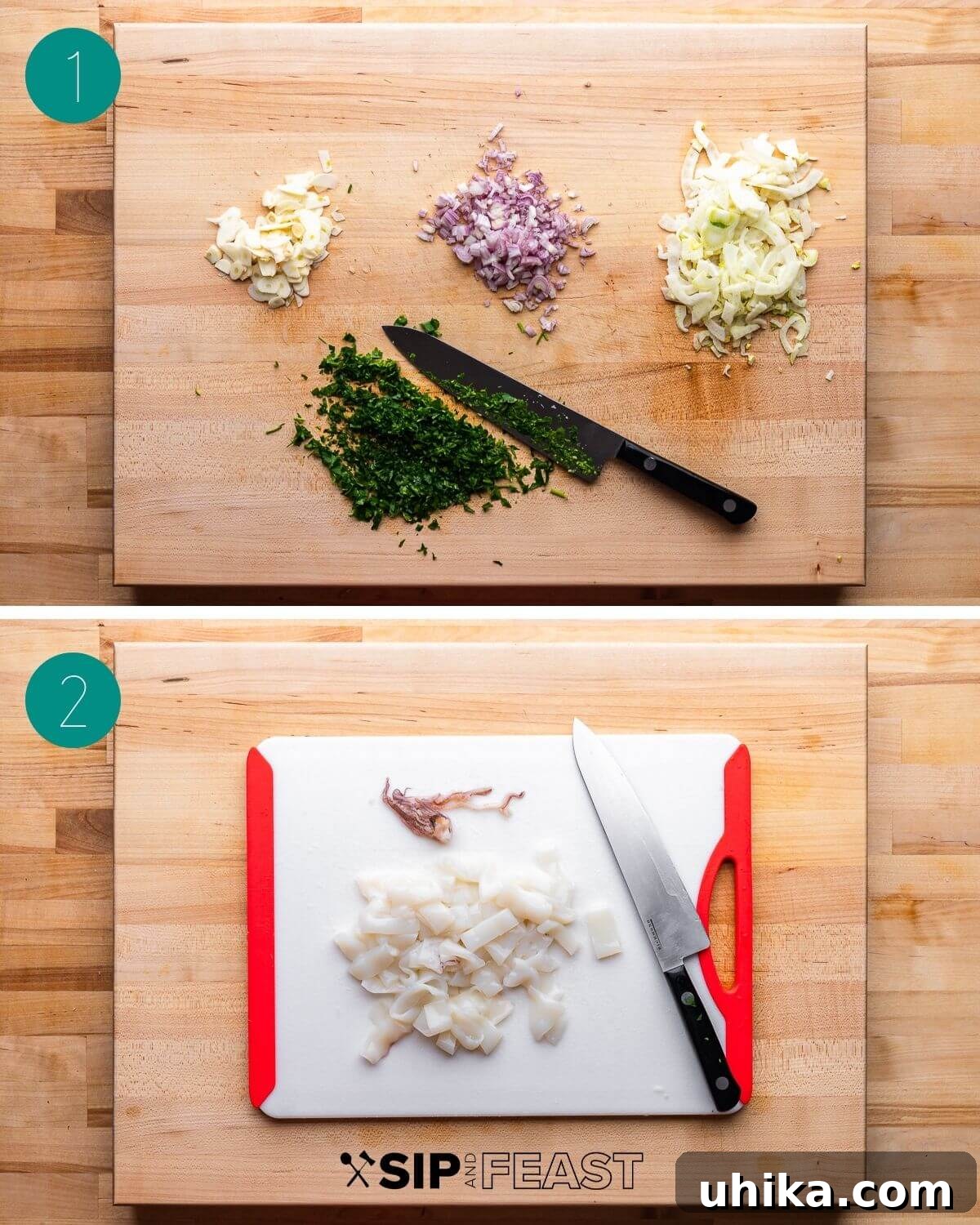 Hearty Italian Seafood Stew 4 Zuppa di pesce recipe process shot collage group number one.