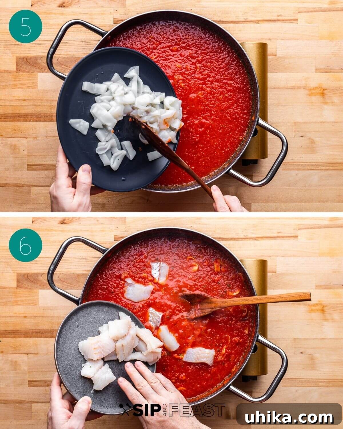 Hearty Italian Seafood Stew 6 Recipe process shot collage group number three.