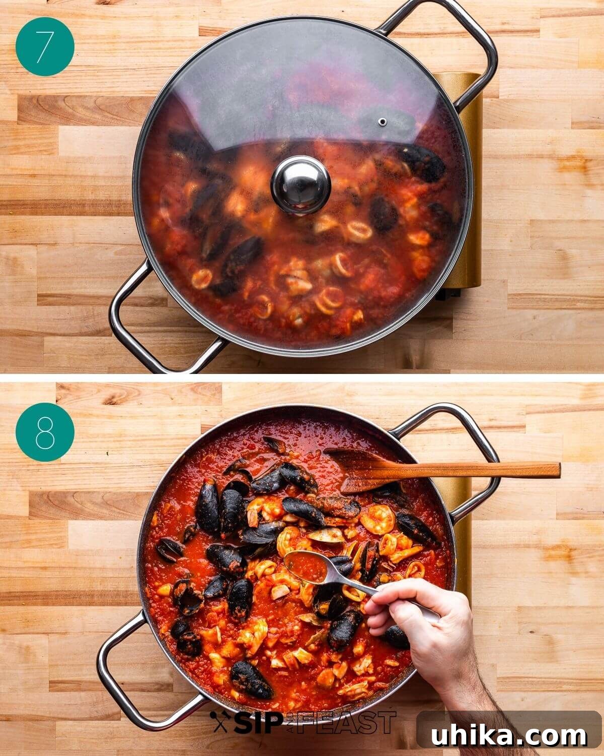Hearty Italian Seafood Stew 7 Recipe process shot collage group number four.