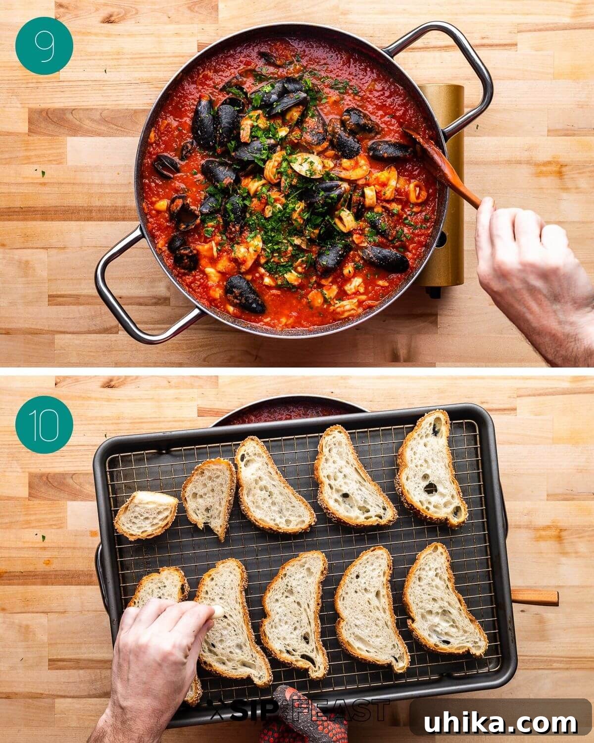 Hearty Italian Seafood Stew 8 Recipe process shot collage group number five.