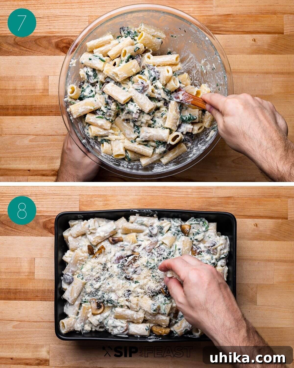 Golden Mushroom Pasta Casserole 7 Recipe process shot collage group number four.