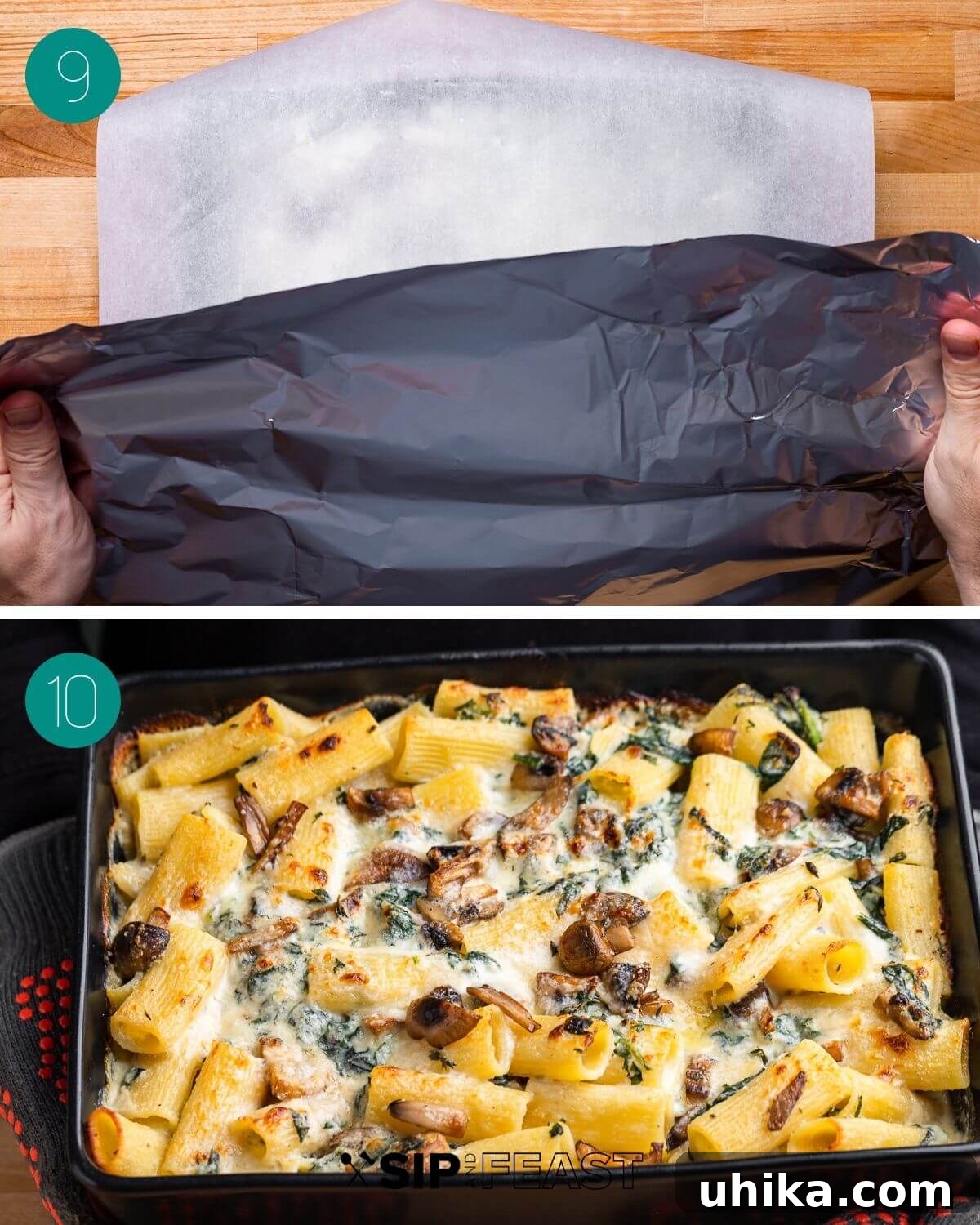 Golden Mushroom Pasta Casserole 8 Recipe process shot collage group number five.