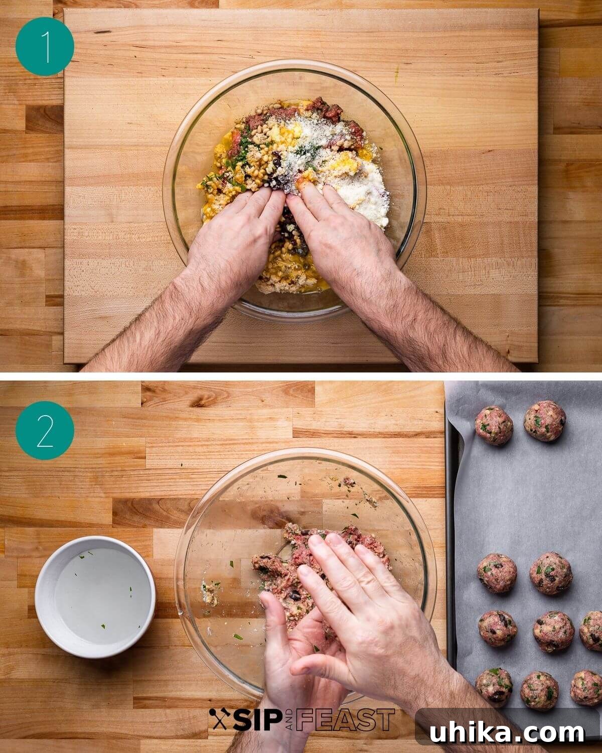 Mama's Sicilian Meatballs 4 Sicilian meatballs recipe process shot collage group number one.