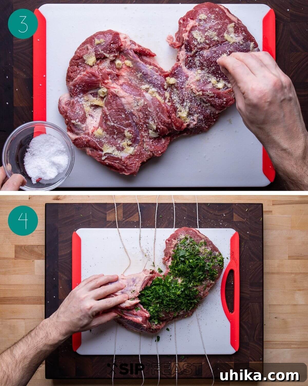 Garlic Rosemary Roasted Lamb Leg 5 Recipe process shot collage group number two.
