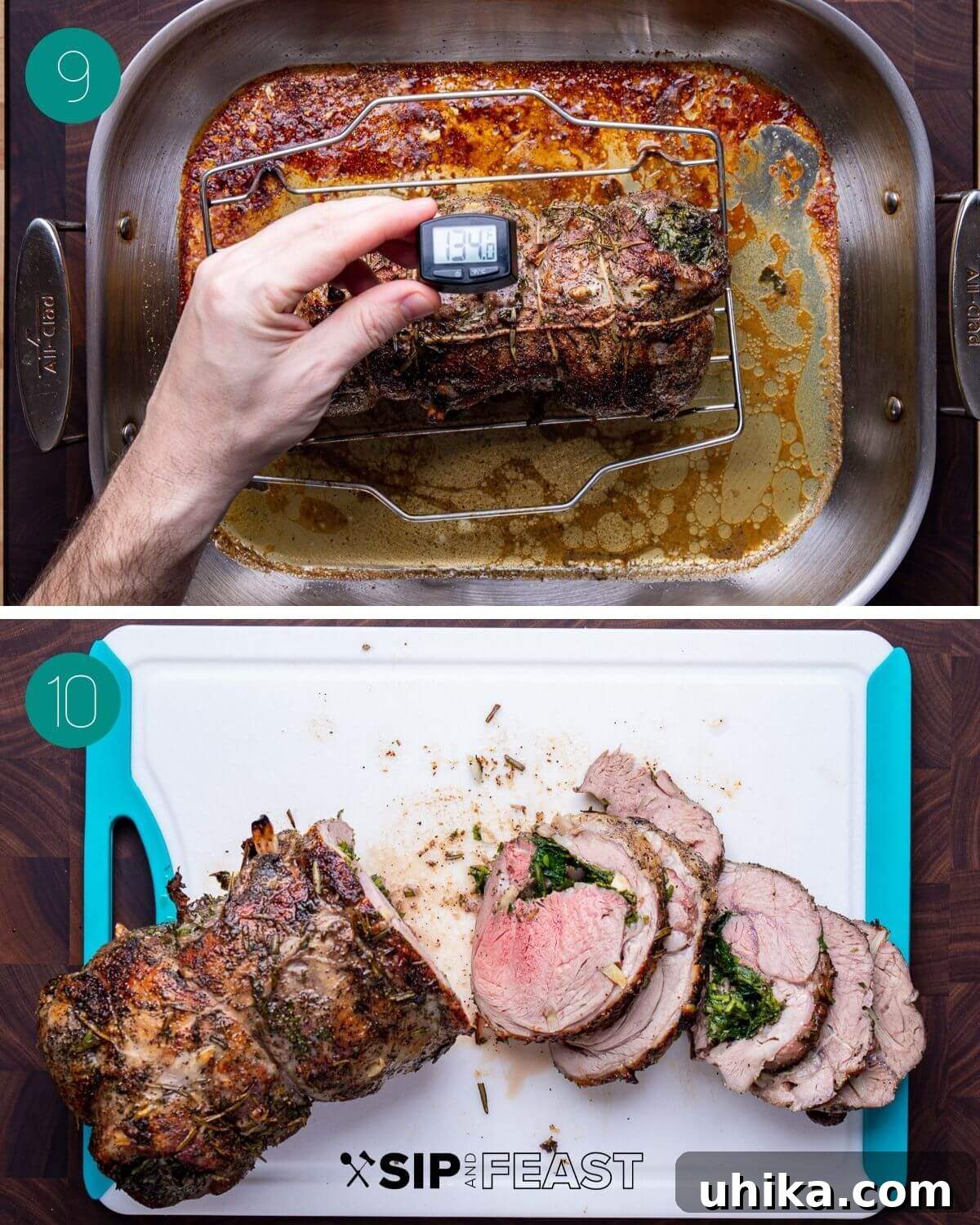 Garlic Rosemary Roasted Lamb Leg 8 Recipe process shot collage group number five.