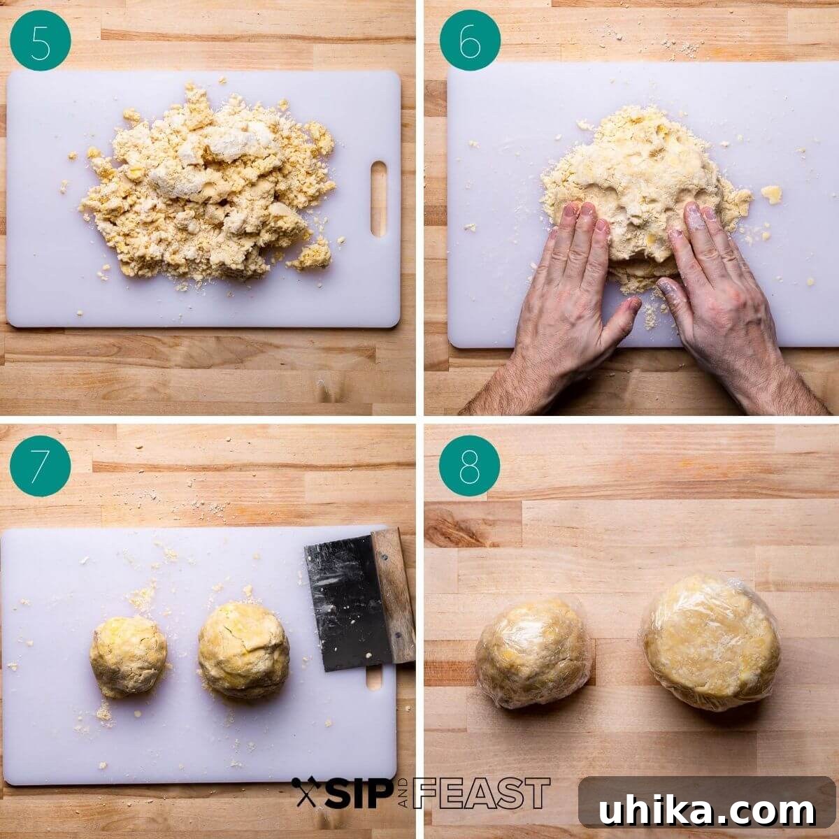 Rustic Italian Easter Feast Pie 5 Dough making process shot collage group number two.