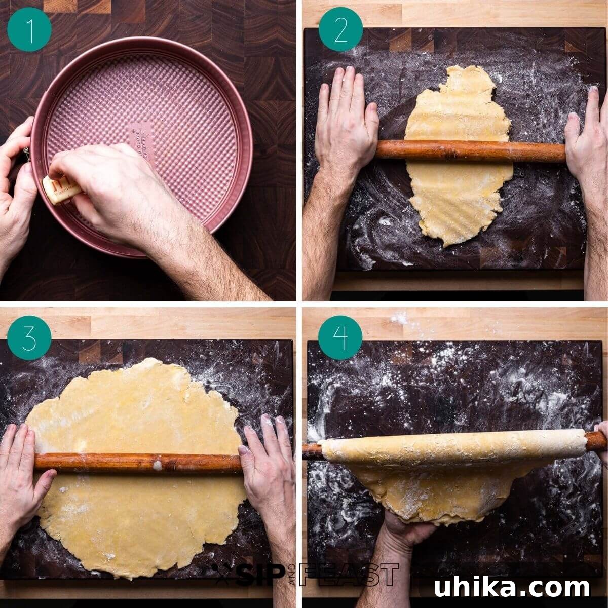 Rustic Italian Easter Feast Pie 7 Pizzagaina recipe assembly process shot collage group number one.