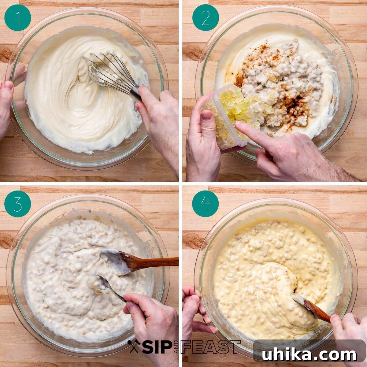 Naples' Signature Easter Dessert 6 Process shot collage of mixing the filling for the grain pie.