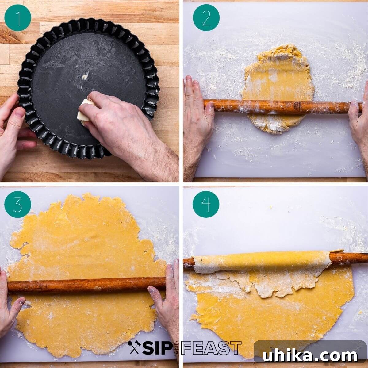 Naples' Signature Easter Dessert 8 Pastiera Napoletana recipe process collage of assembling the pie group number one.