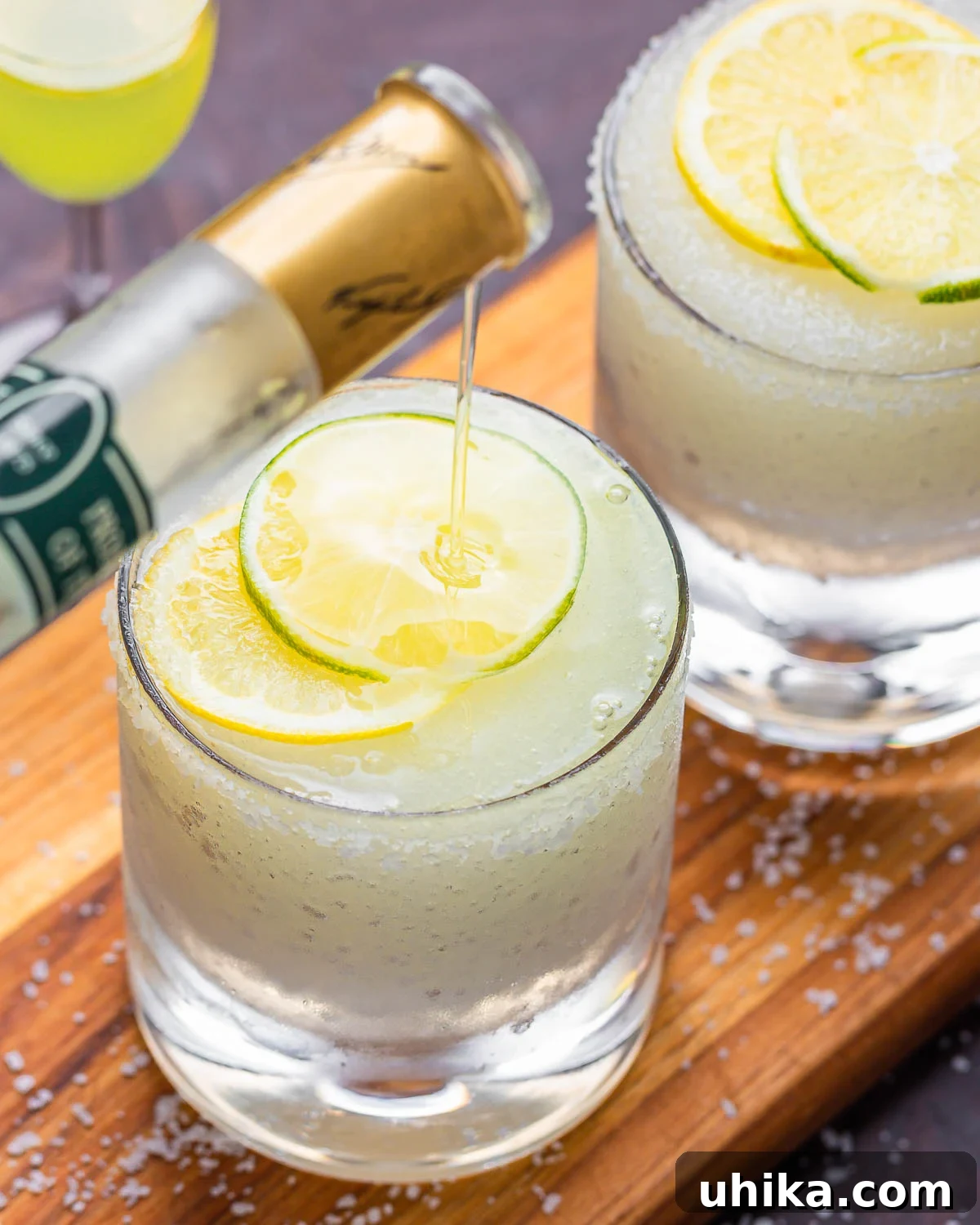 The Amalfi Coast Margarita 4 Pouring a limoncello floater on top of the limoncello margarita.