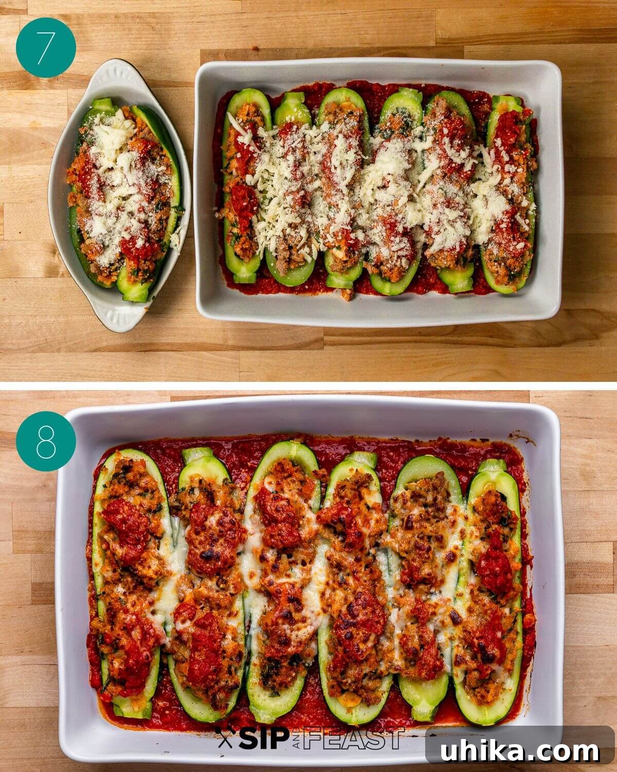 Sausage Stuffed Zucchini Bake 7 Recipe process shot collage group number four.