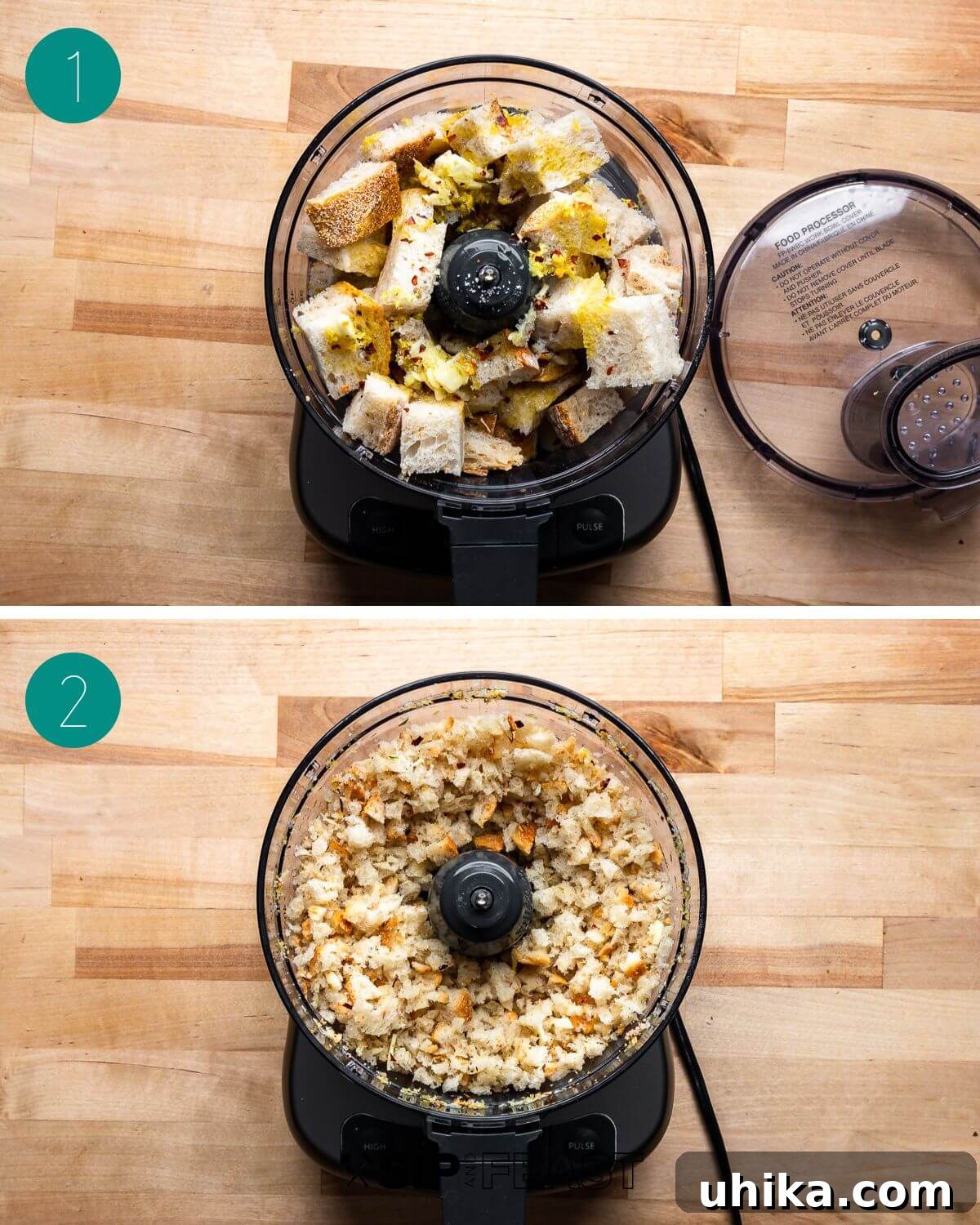 Zesty Lemon Caper Pasta 4 Homemade breadcrumbs process shot collage group number one.