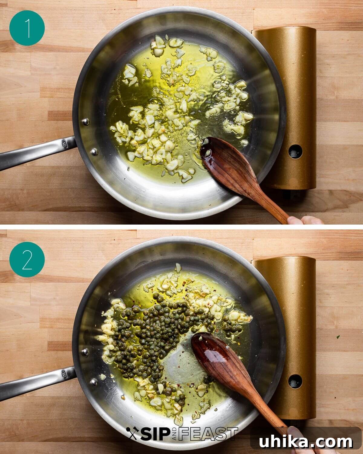 Zesty Lemon Caper Pasta 6 Lemon caper pasta recipe process shot collage group number one.