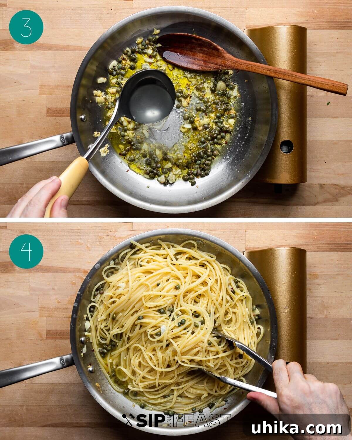 Zesty Lemon Caper Pasta 7 Recipe process shot collage group number two.