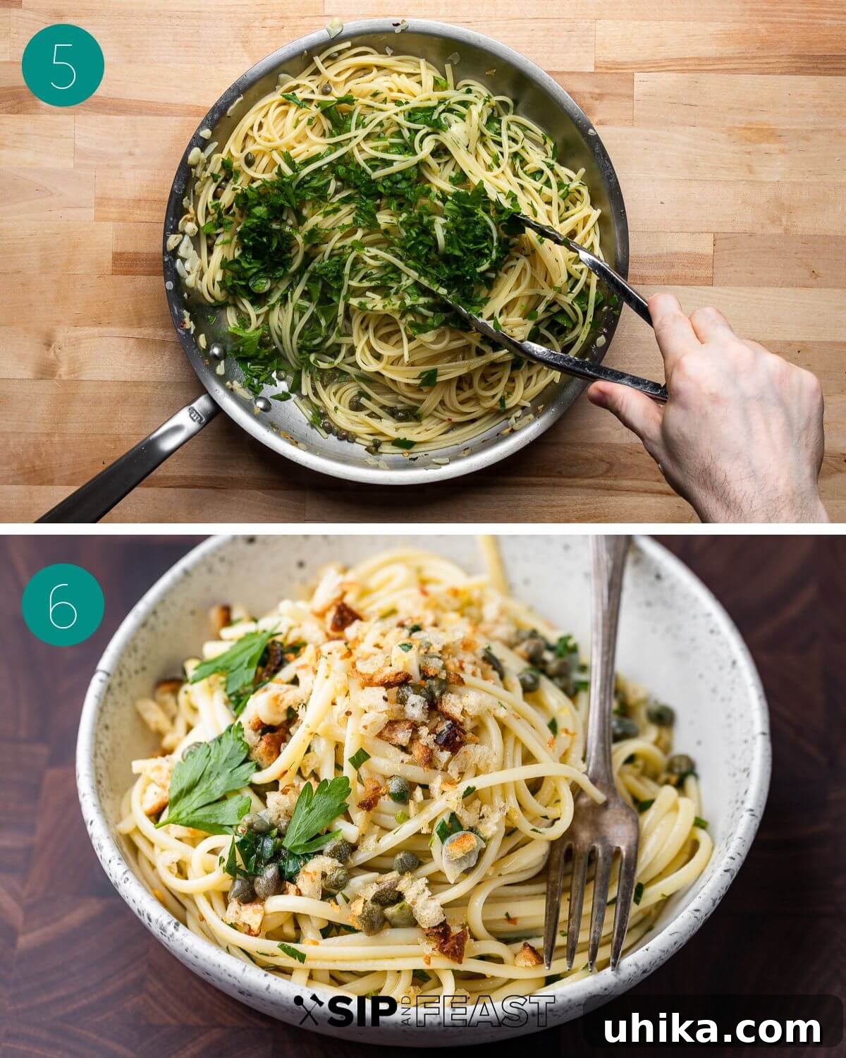 Zesty Lemon Caper Pasta 8 Recipe process shot collage group number three.