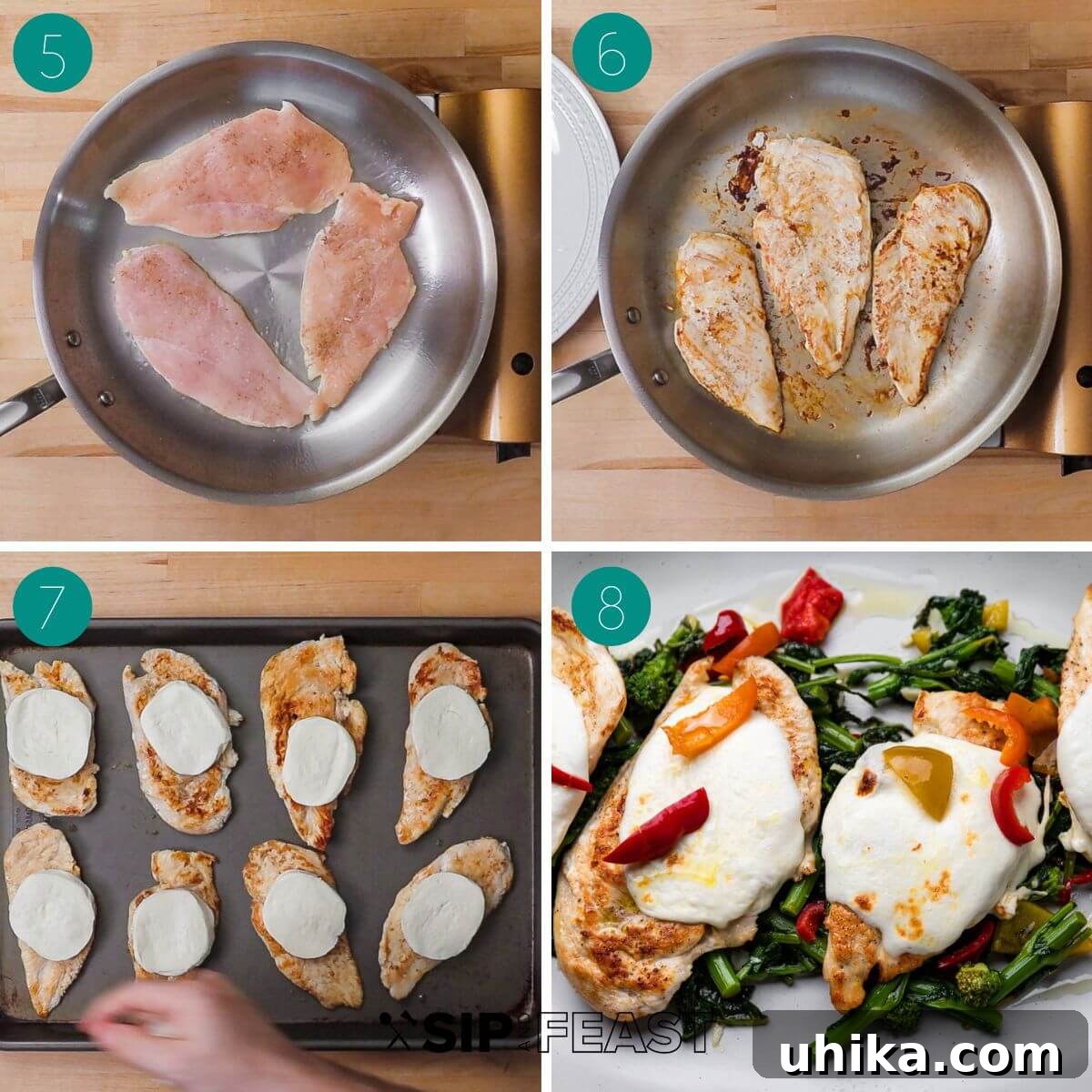 Pan-Seared Chicken with Garlicky Broccoli Rabe 5 Recipe process shot collage group number two.