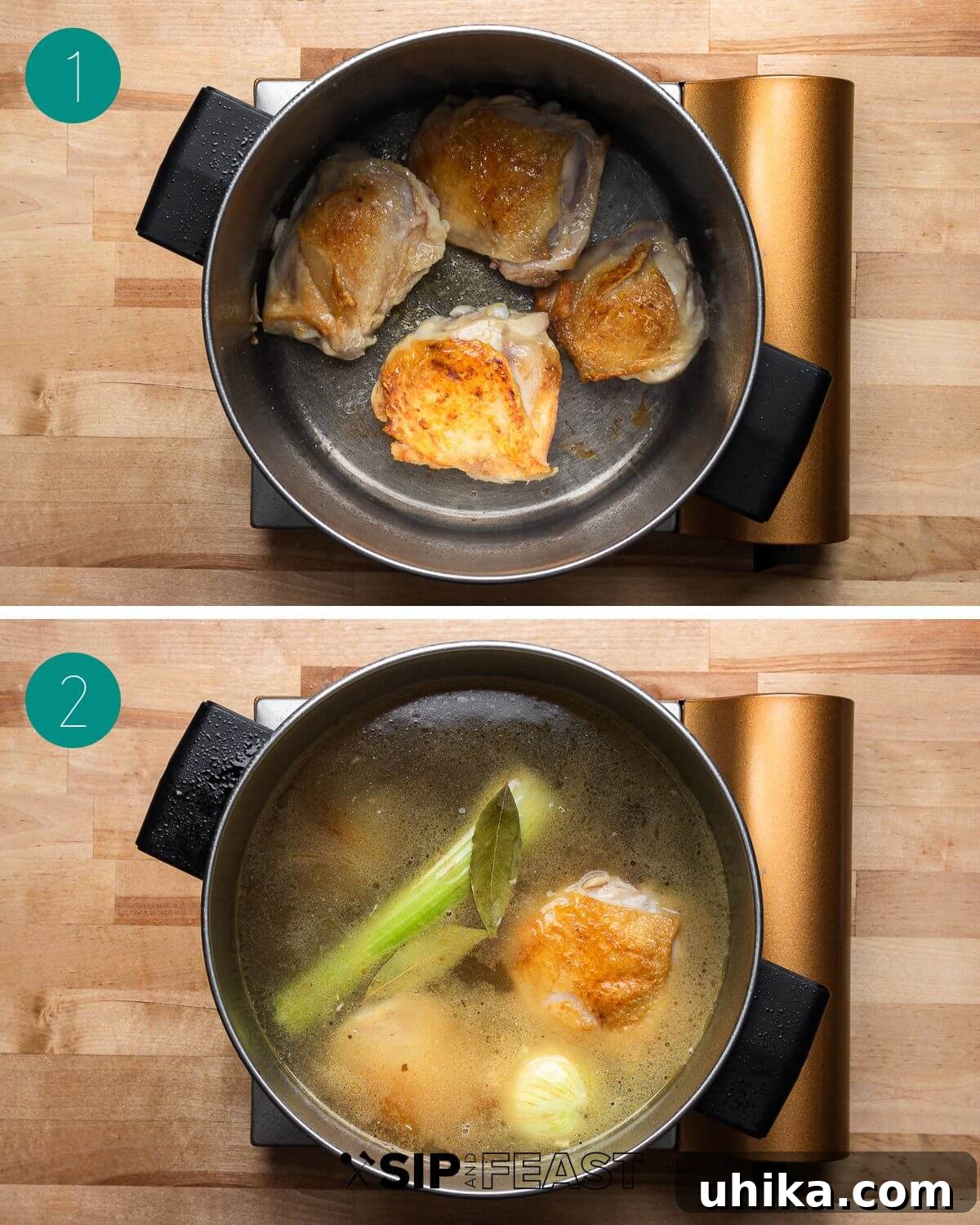 Bright Lemon Chicken Orzo Soup 4 Chicken stock recipe process shot collage group number one.