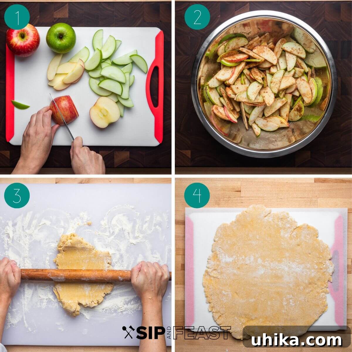 Rustic Apple Galette 6 Apple crostata recipe process shot collage group number one.