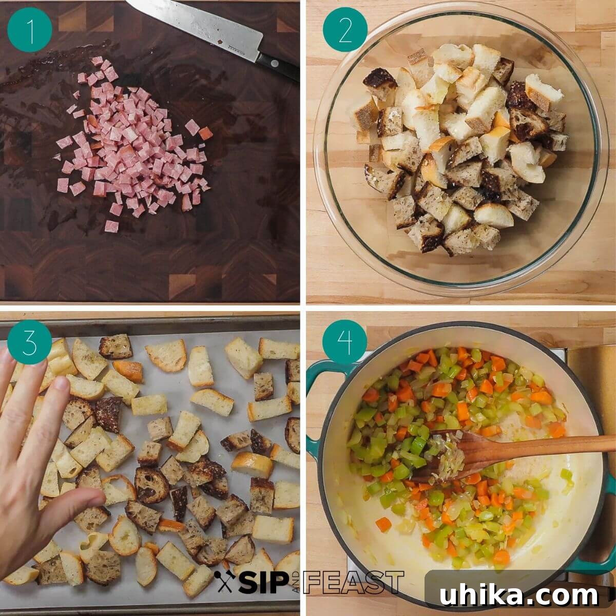 Hearty Smoked Ham and Split Pea Soup 4 Split pea soup with ham recipe process shot collage group number one.