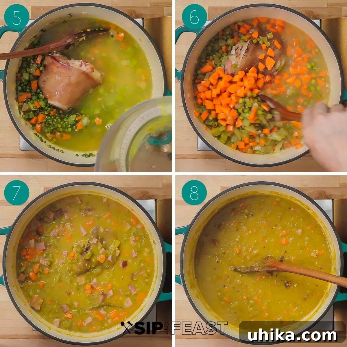Hearty Smoked Ham and Split Pea Soup 5 Recipe process shot collage group number two.