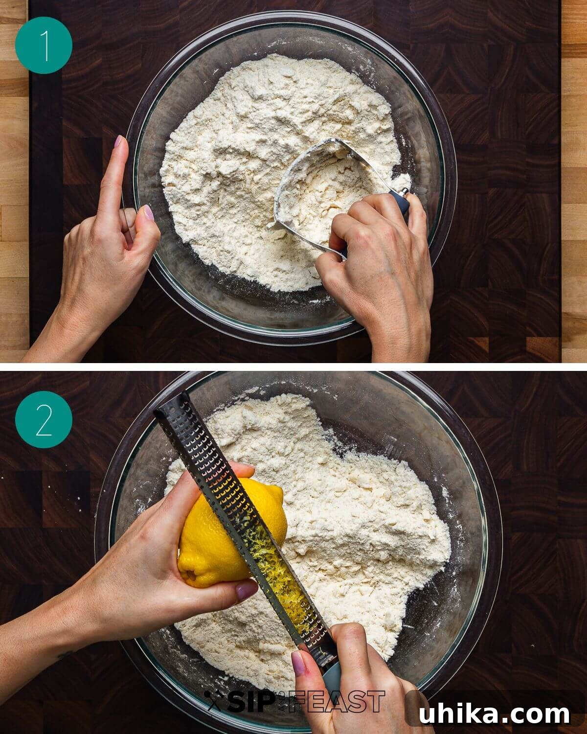 Crispy Sesame Delights 3 A collage of process shots showing the steps for making Reginelle cookies, including mixing dry ingredients and adding butter.