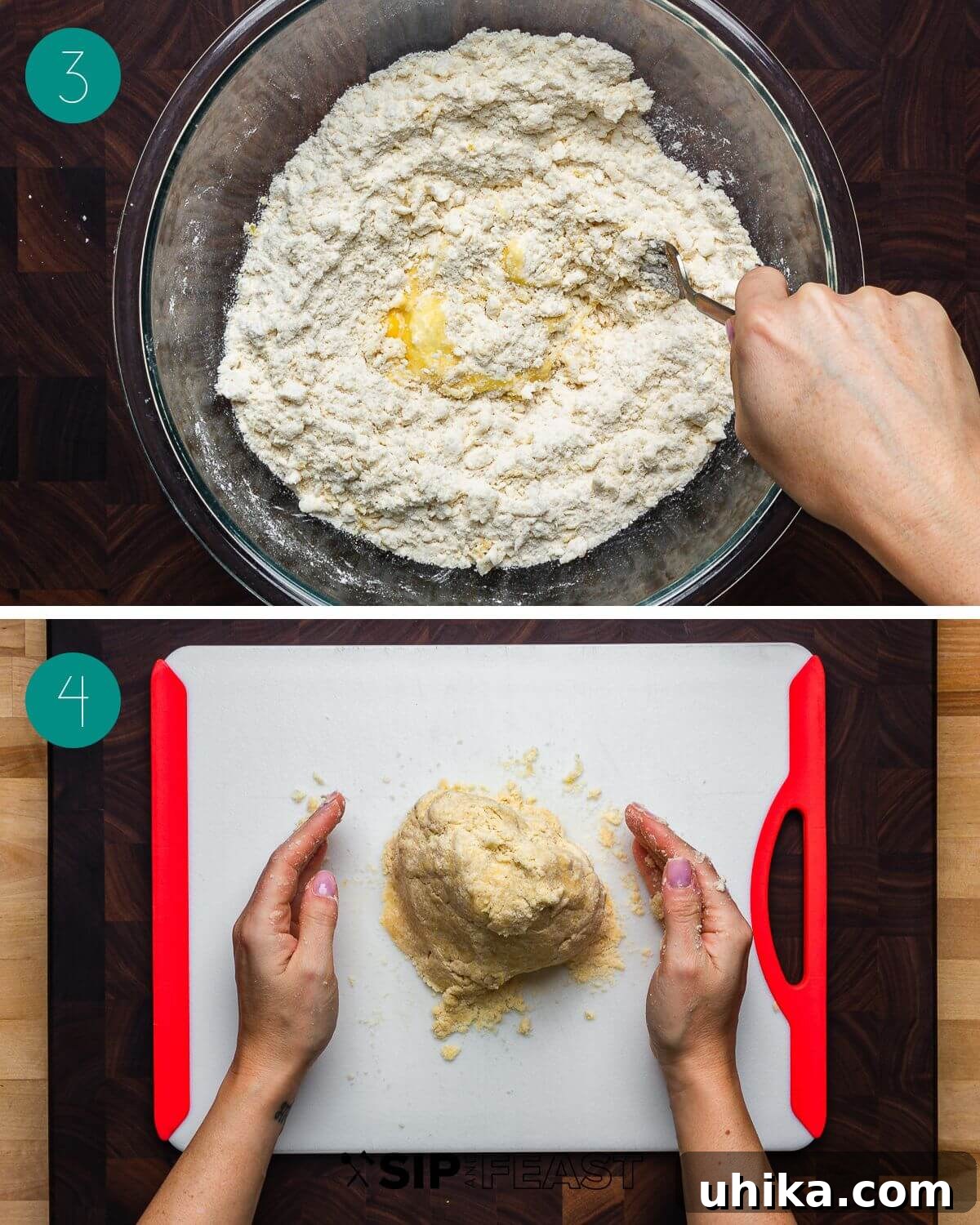 Crispy Sesame Delights 4 A collage of process shots showing the addition of lemon zest and beaten egg to the dough mixture.