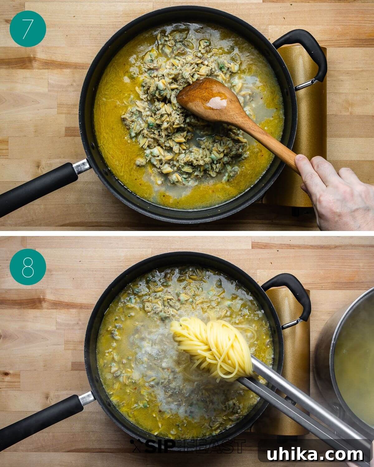 Easy Weeknight Clam Linguine 9 Recipe process shot collage group number four.