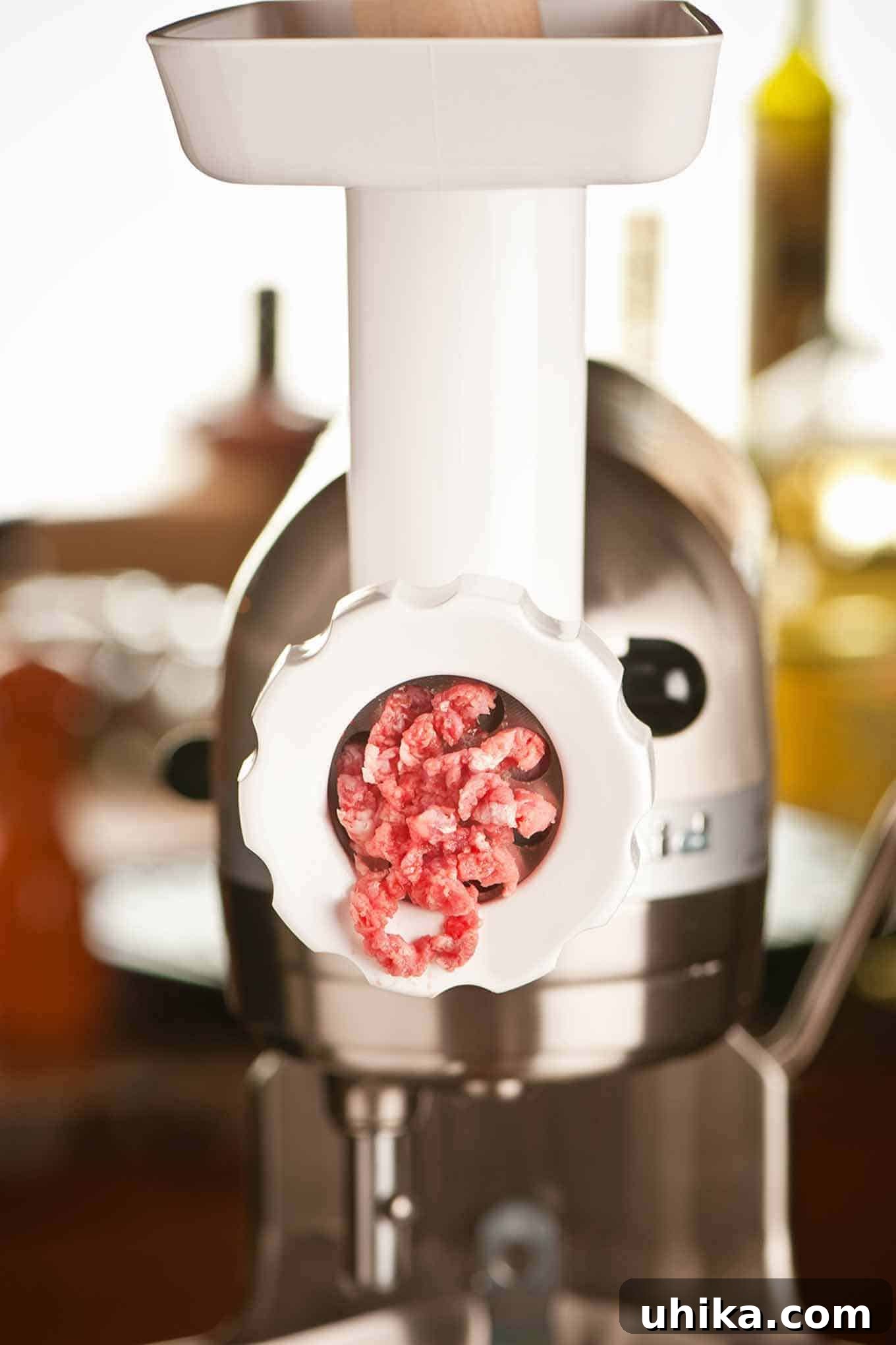 Mastering the Art of the Perfect Burger 3 An electric meat grinder being used to make fresh ground beef.