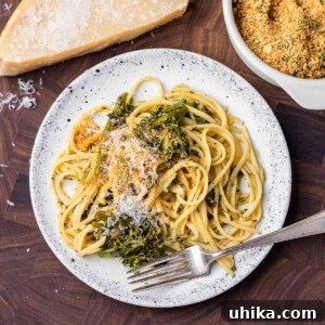 Roasted broccolini pasta with seasoned breadcrumbs featured image.