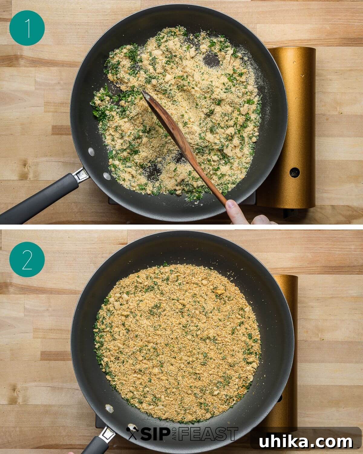 Seasoned breadcrumbs process collage.