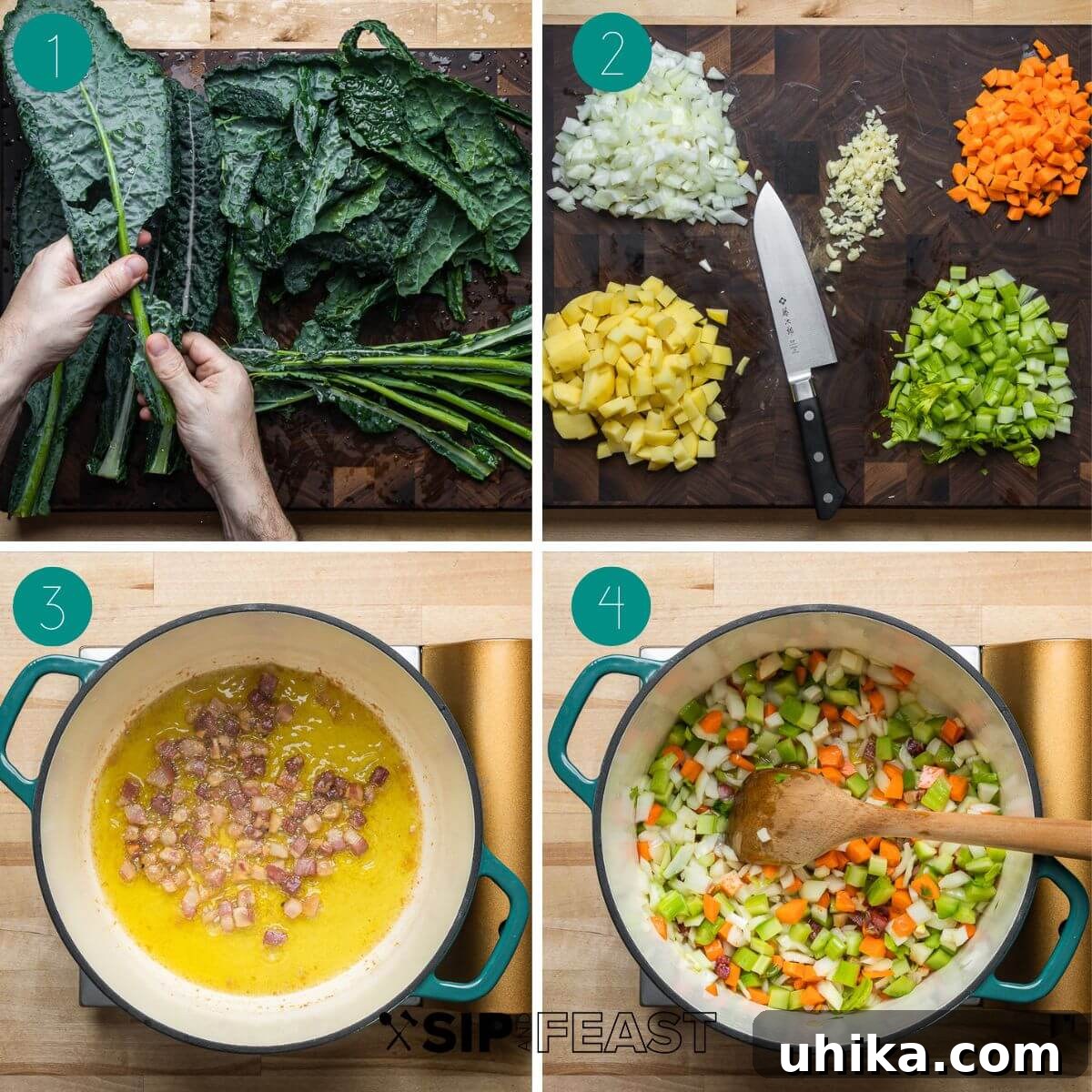 Hearty Vegetable Minestrone 4 Minestrone recipe process shot collage group number one.