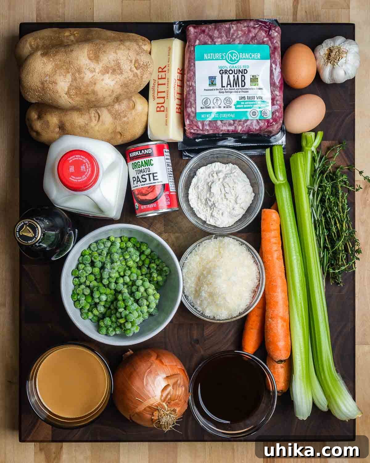 Homestyle Shepherds Pie 3 Overhead shot of all of the shepherd's pie recipe ingredients.