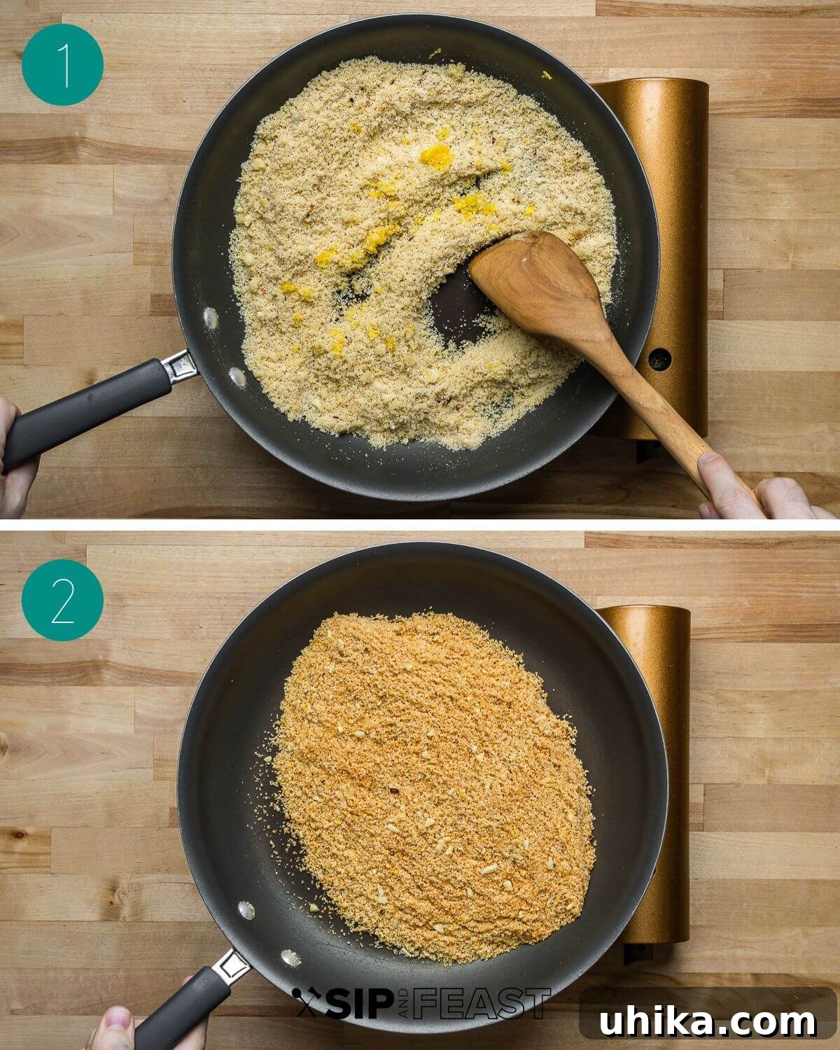 Golden Crumb Artichoke Pasta 4 Pasta with artichokes and breadcrumbs recipe process shot collage group number one.
