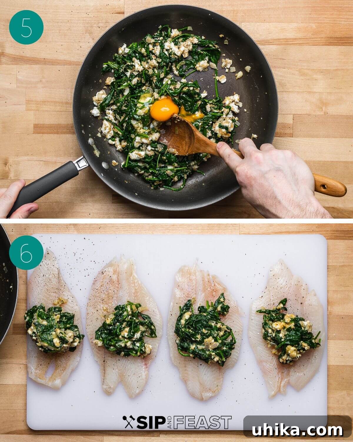 Savory Spinach Stuffed Flounder 6 Recipe process shot collage group number three.
