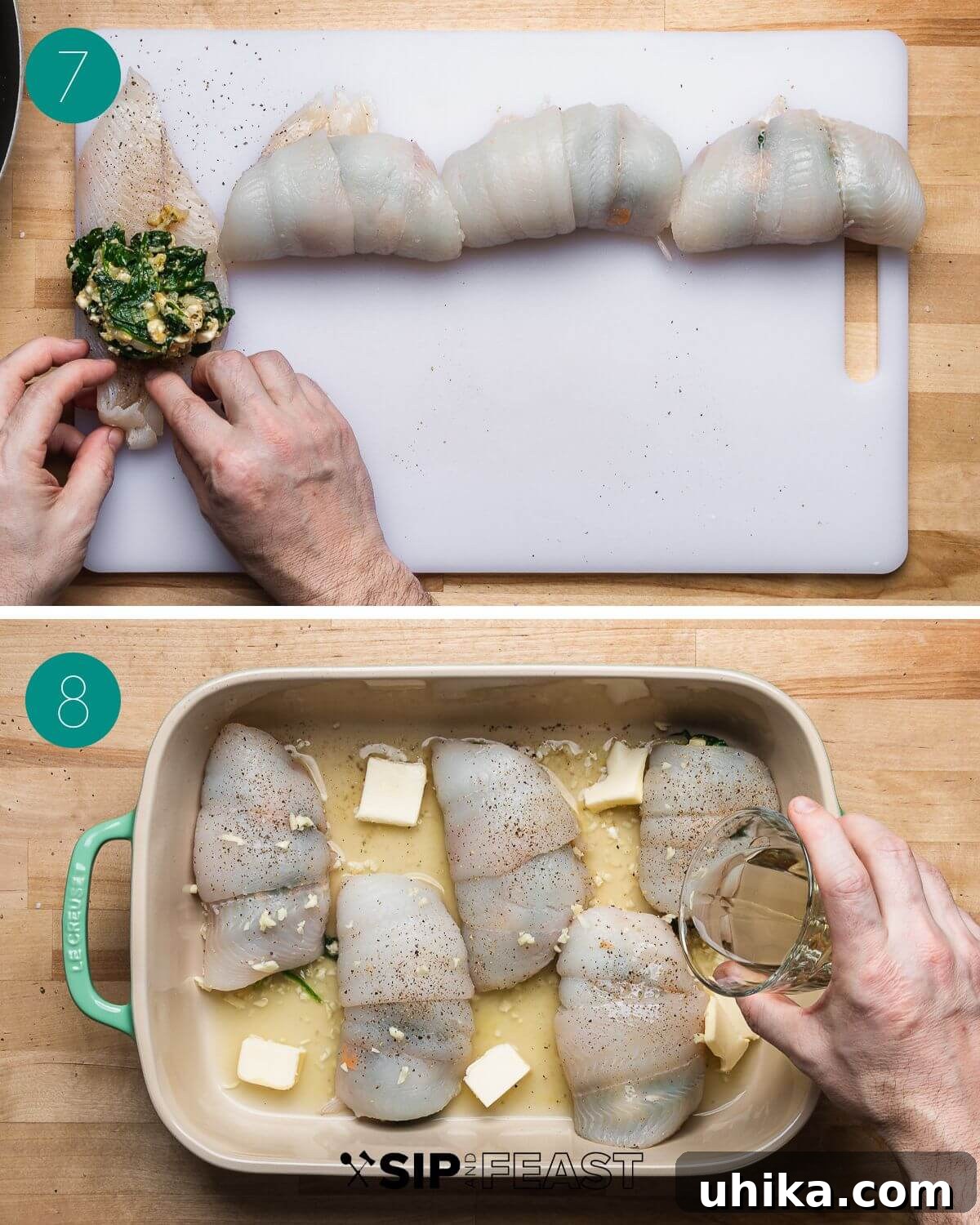 Savory Spinach Stuffed Flounder 7 Recipe process shot collage group number four.
