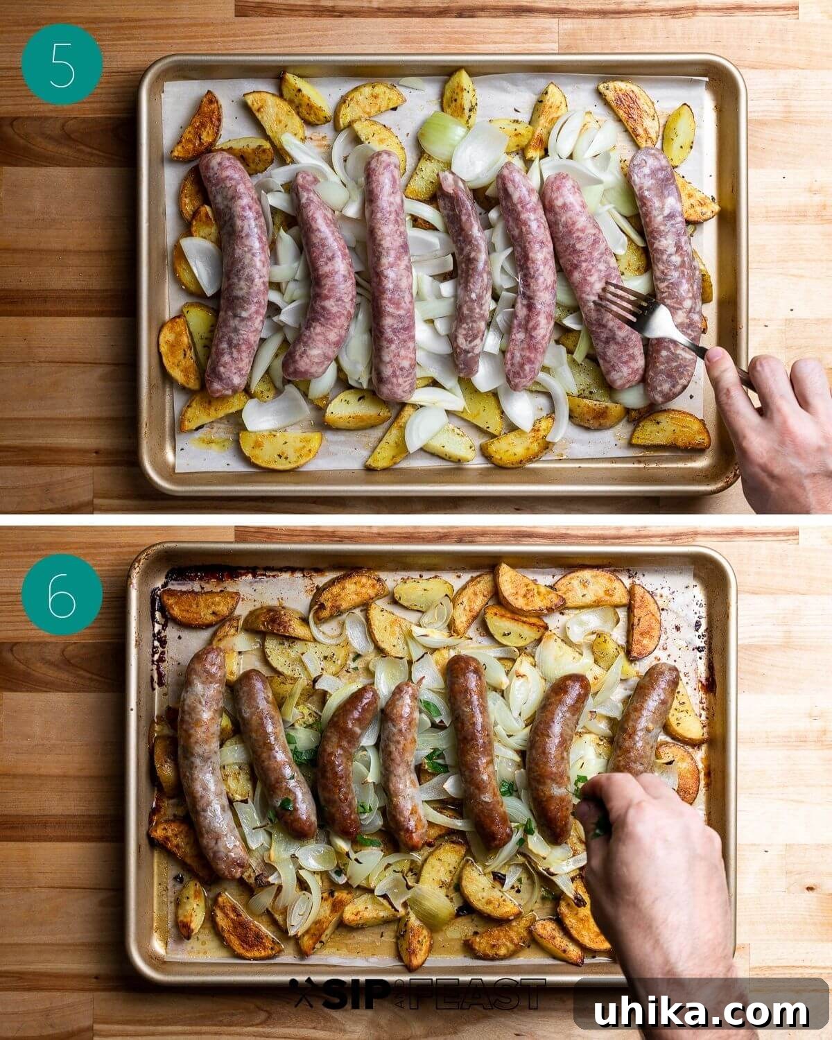 Rustic Italian Sausage and Potato Bake 6 Recipe process shot collage group three showing the finished Italian sausage and potatoes dish.