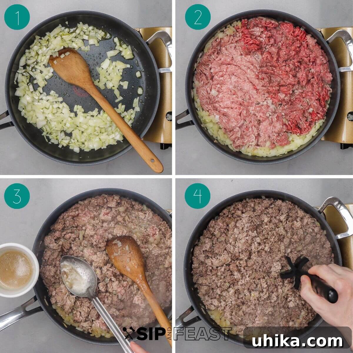 Lasagna Torte 5 Baked lasagna pie recipe process shot collage group number one.