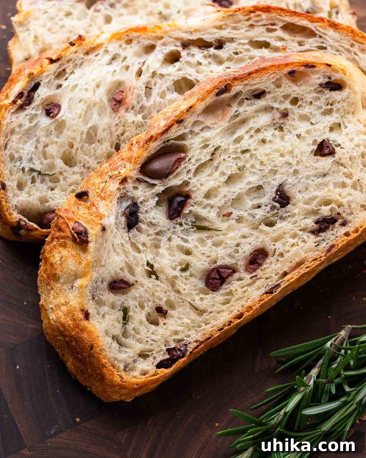 Mediterranean Olive Bread 2 Closeup shot of slice of olive bread.