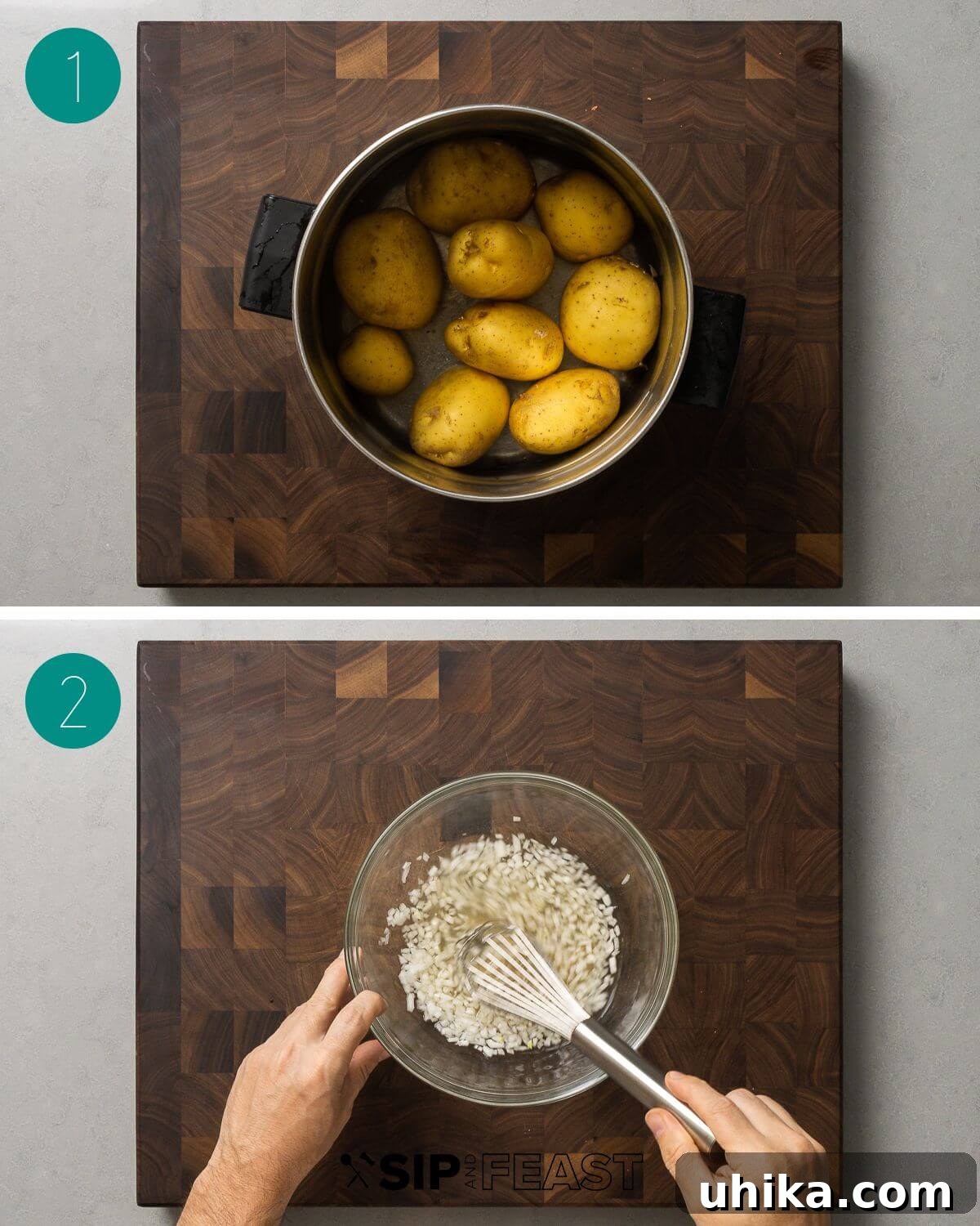 Iconic New York Deli Potato Salad 4 New York deli potato salad recipe process shot collage group number one.