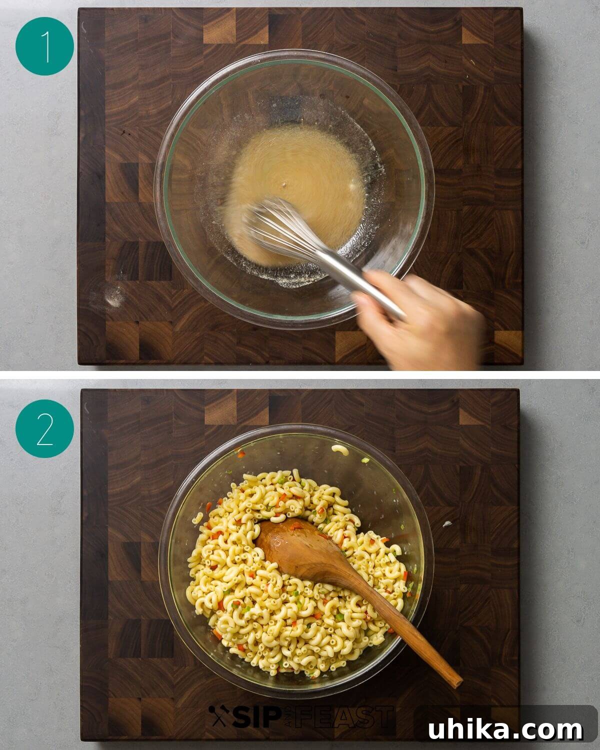 New York deli macaroni salad recipe process shot collage group number one.